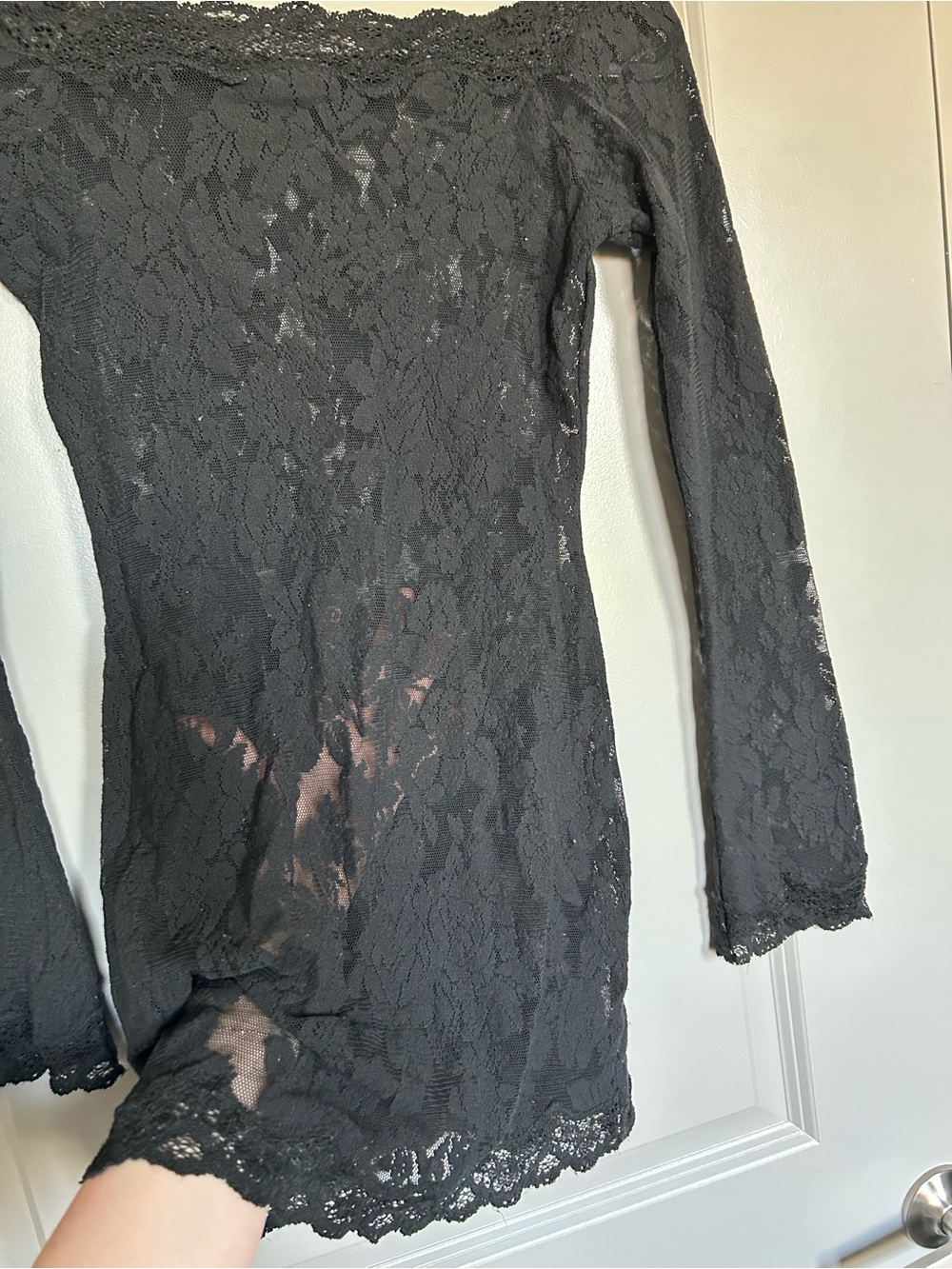 Victorias Secret Black Lace Off-Shoulder Long Bell Sleeve Fairy Goth Mini Dress - Picture 3 of 7